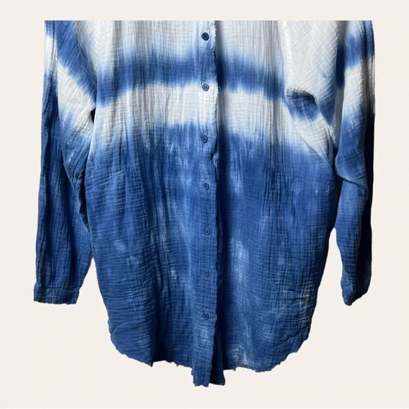 1067. FANTASTIC FAWN TAKE IT EASY BLUE TIE DUE BUTTON DOWN TOP SIZE LARGE OVER - Picture 5 of 11